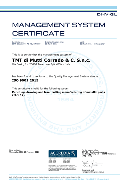 Certificato Qualità DNV