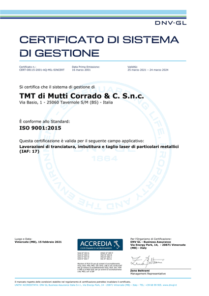 Certificato Qualità DNV